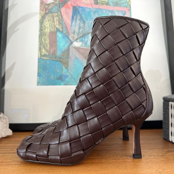 ASOS DESIGN Evita high-heeled square toe woven boots in brown - Picture 4 of 11